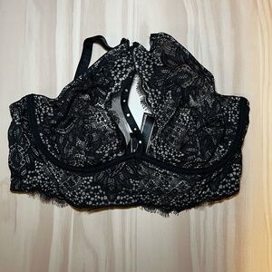 Victoria’s Secret Black Lace Halter Bra Pearl Detail Strappy